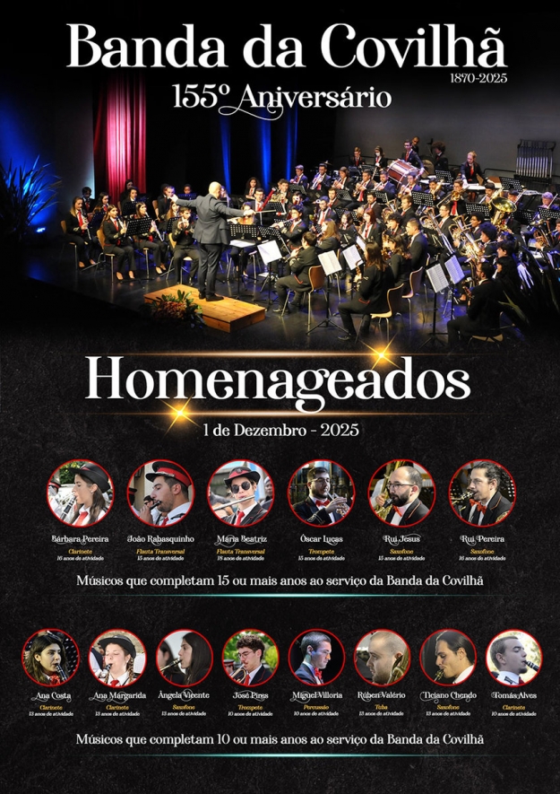 155.º Aniversário da Banda da Covilhã Homenagem - 1 de dezembro |16h00 - Auditório Júlio Cardona