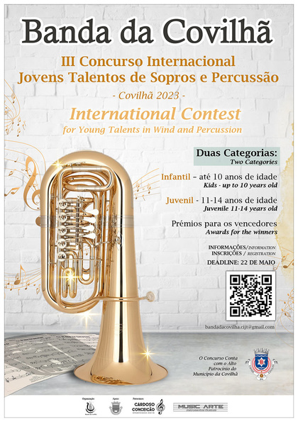 Banda da Covilhã lança 3ª edição do Concurso Internacional de Jovens Talentos de Sopros e Percussão – Covilhã 2023 - Infantojuvenil
